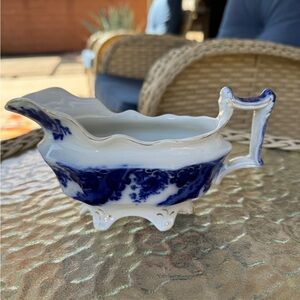 Vintage W.H. Grindley Bone China: Argyle Flow Blue gravy boat